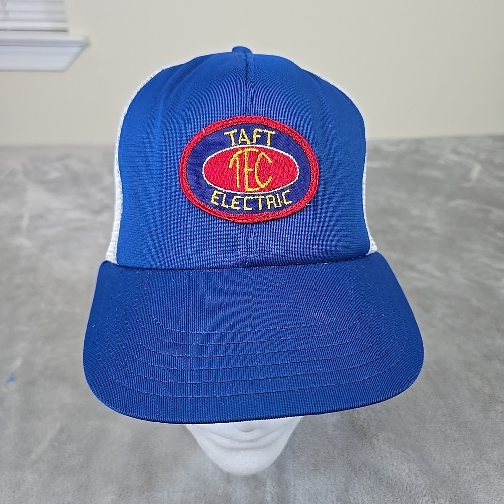 Vintage Taft Electric Hat Mens Small/medium‎ Blue/White Adjustable Mesh Trucker